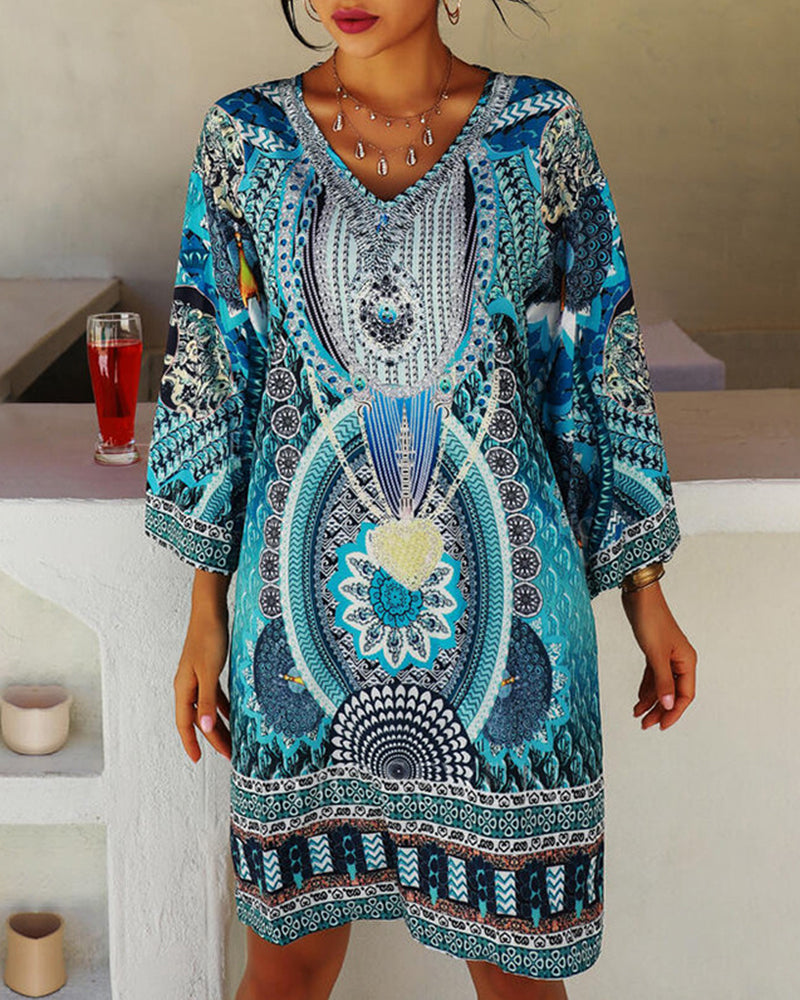 Kerstin | Ζωντανό εκτυπωμένο Boho φόρεμα