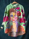 Ίντα | Χαλαρό Γυναικείο T-Shirt με Πορτρέτο σε Στυλ Λαδιού
