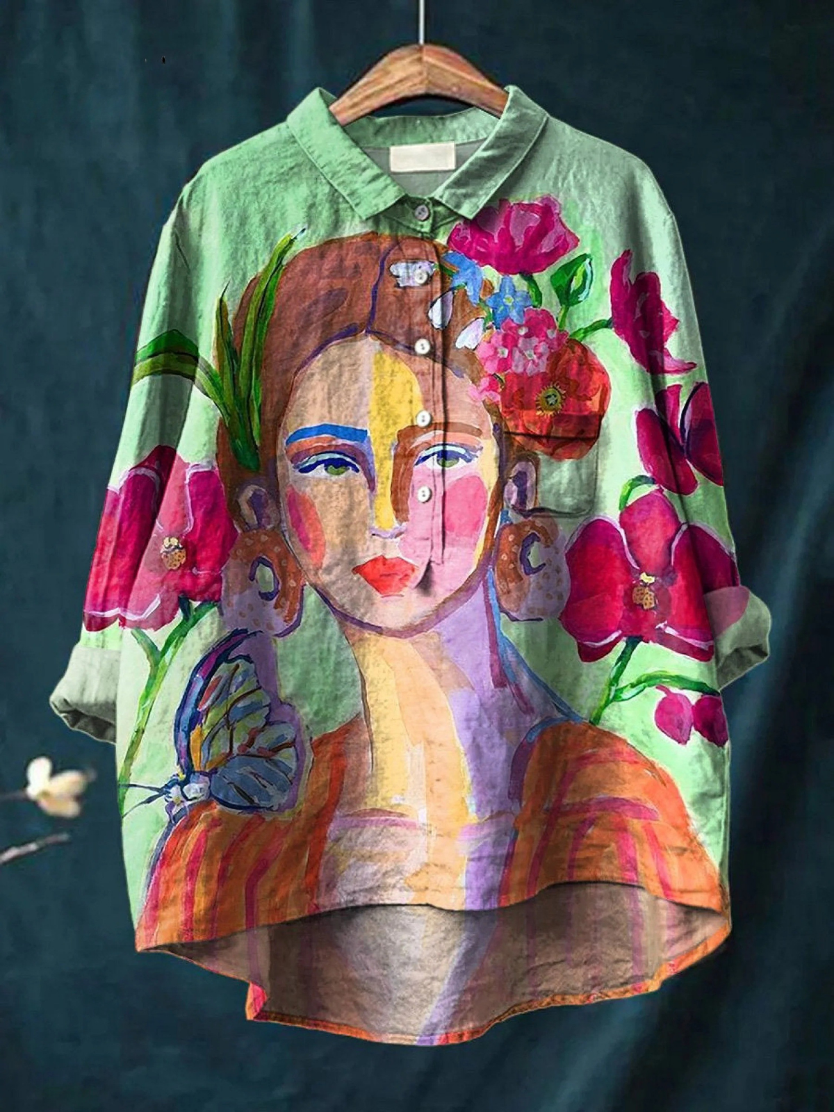Ίντα | Χαλαρό Γυναικείο T-Shirt με Πορτρέτο σε Στυλ Λαδιού
