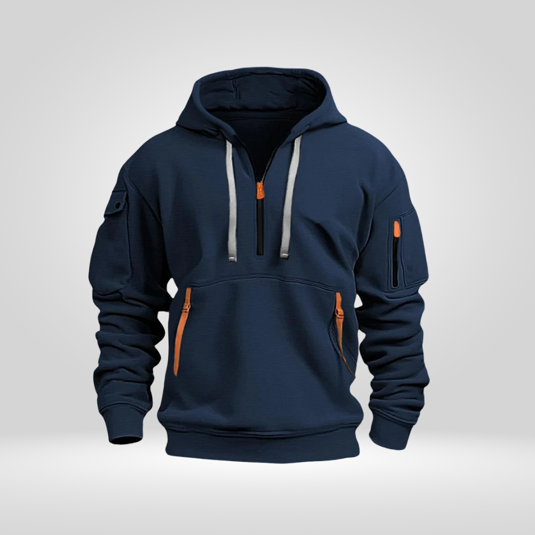 Heren Half Zip Hoodie – Άνετη Μπλούζα με Κουκούλα και Τσέπες