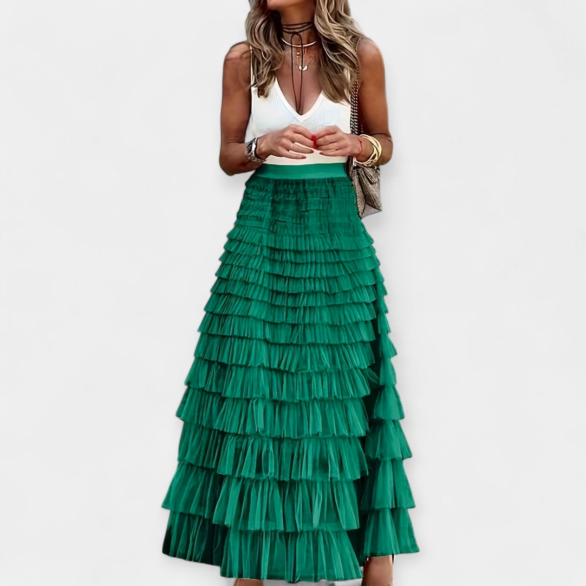 Valerie - Μποέμ-Ροκ φούστα με επεξεργασία από δίχτυ και σατέν
