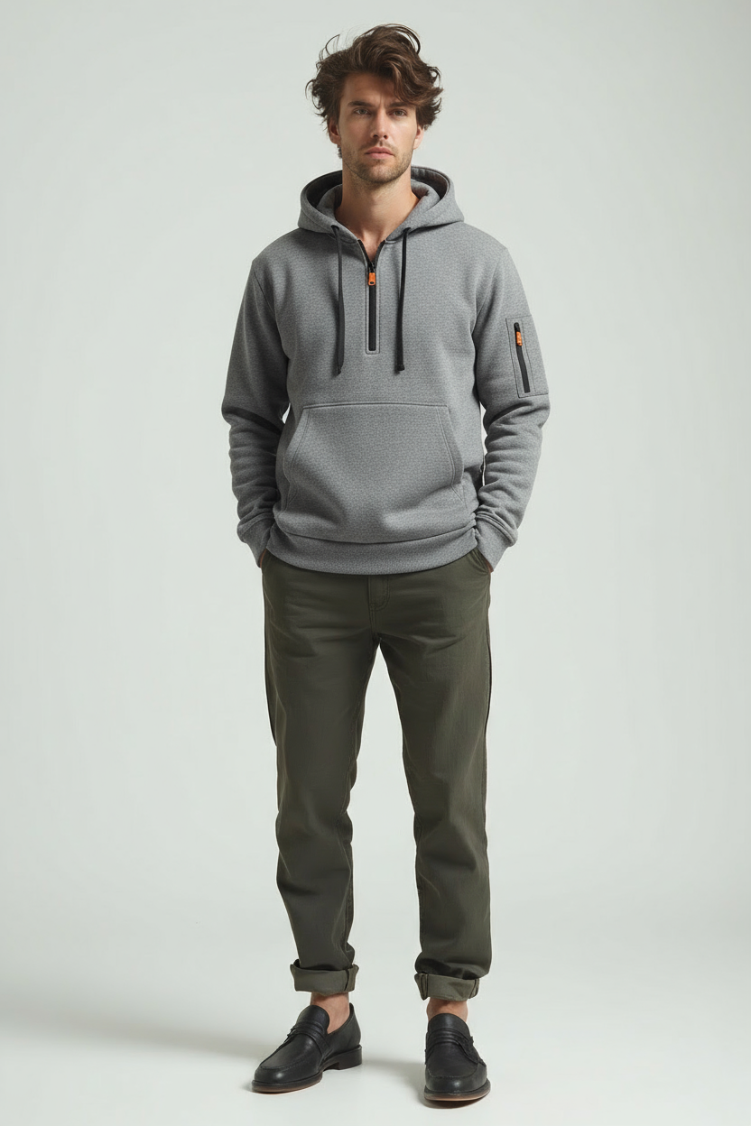 Heren Half Zip Hoodie – Άνετη Μπλούζα με Κουκούλα και Τσέπες