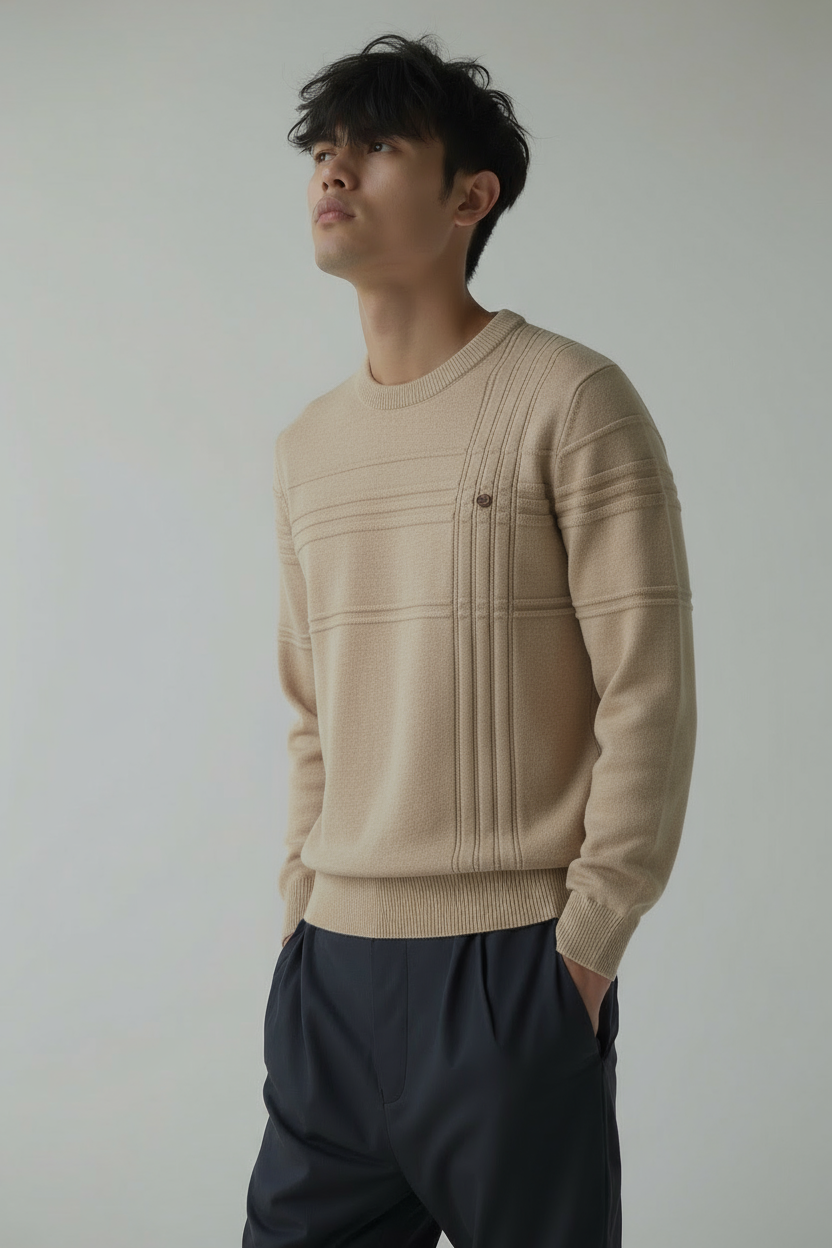 Πλεκτό Πουλόβερ για Άνδρες – Slim Fit Πουλόβερ από Αναπνεύσιμο Μείγμα Βαμβακιού